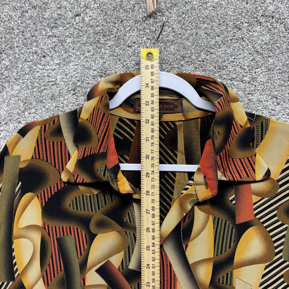 Vintage Creme De Silk Shirt‎ Mens MEDIUM Abstract Art ColorBlock Metallic Button - Picture 7 of 16